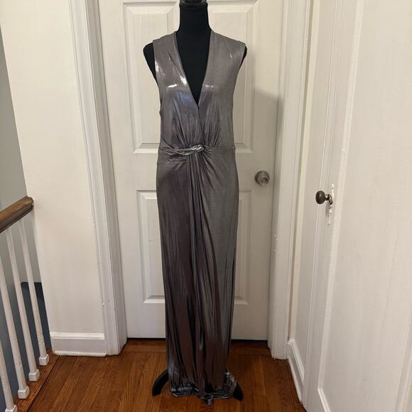 Halston Heritage Silver Twist Column Gown - Picture 3 of 11